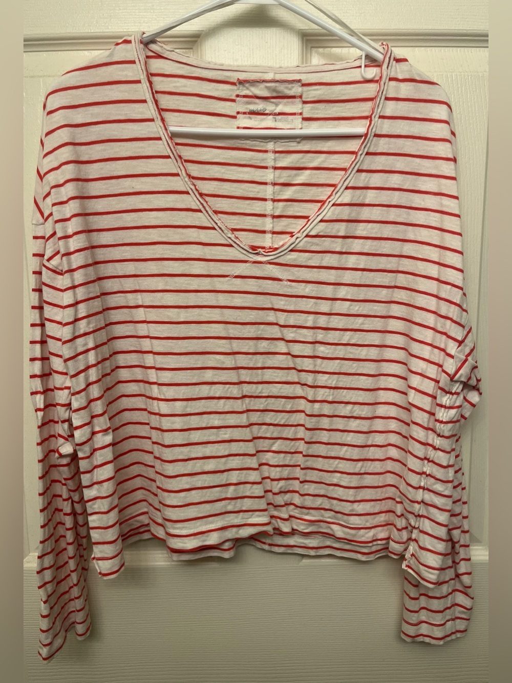 Aerie Oversized Striped V-Neck Long Sleeve Tee